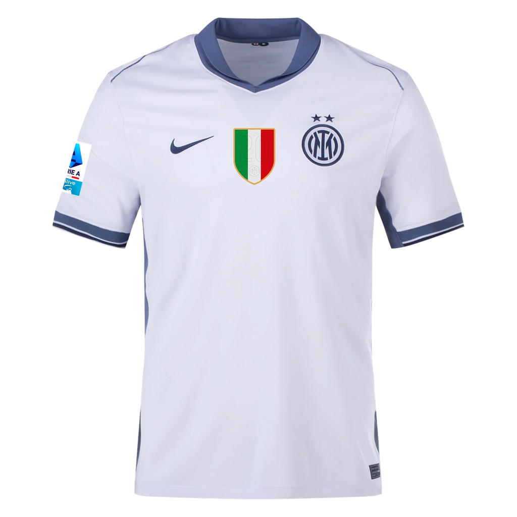 Nike Inter Milan Francesco Acerbi Away Jersey w/ Serie A + Scudetto Patch 24/25 (Summit White/Iris Whisper)