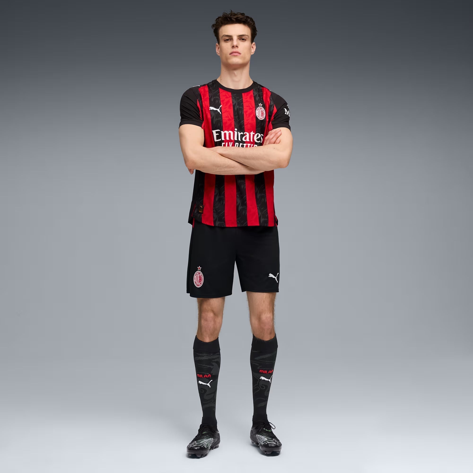 Puma Tomori Men's AC Milan Authentic Home Jersey 25/26 w/ Seria A Patch (Red/Black)