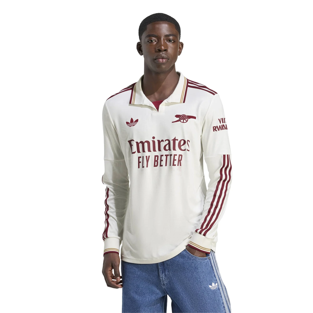adidas Arsenal Mikel Merino Third Long Sleeve Jersey w/ EPL + No Room For Racism 25/26 (White/Burgundy)
