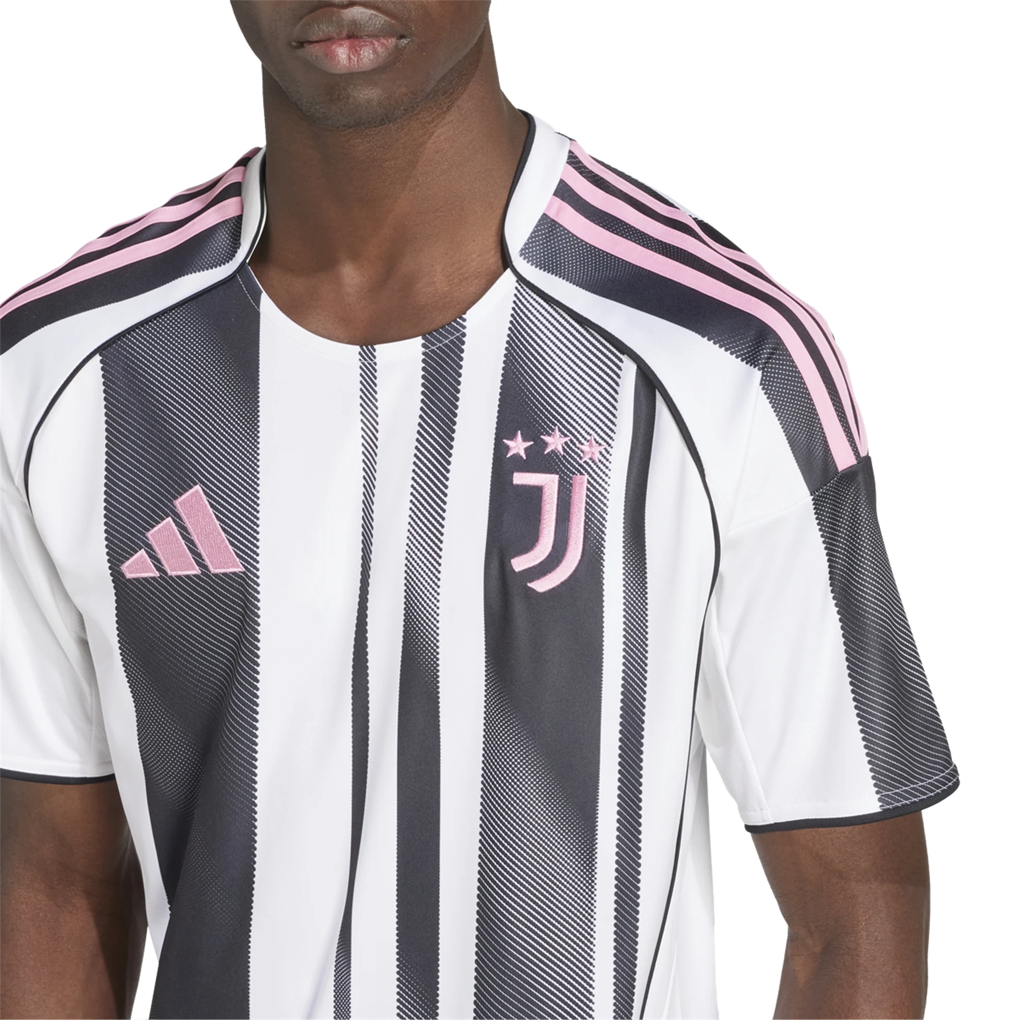 adidas Men's Juventus Kalulu Home Jersey w/ Serie A Patch 25/26 (White/Black/Pink)