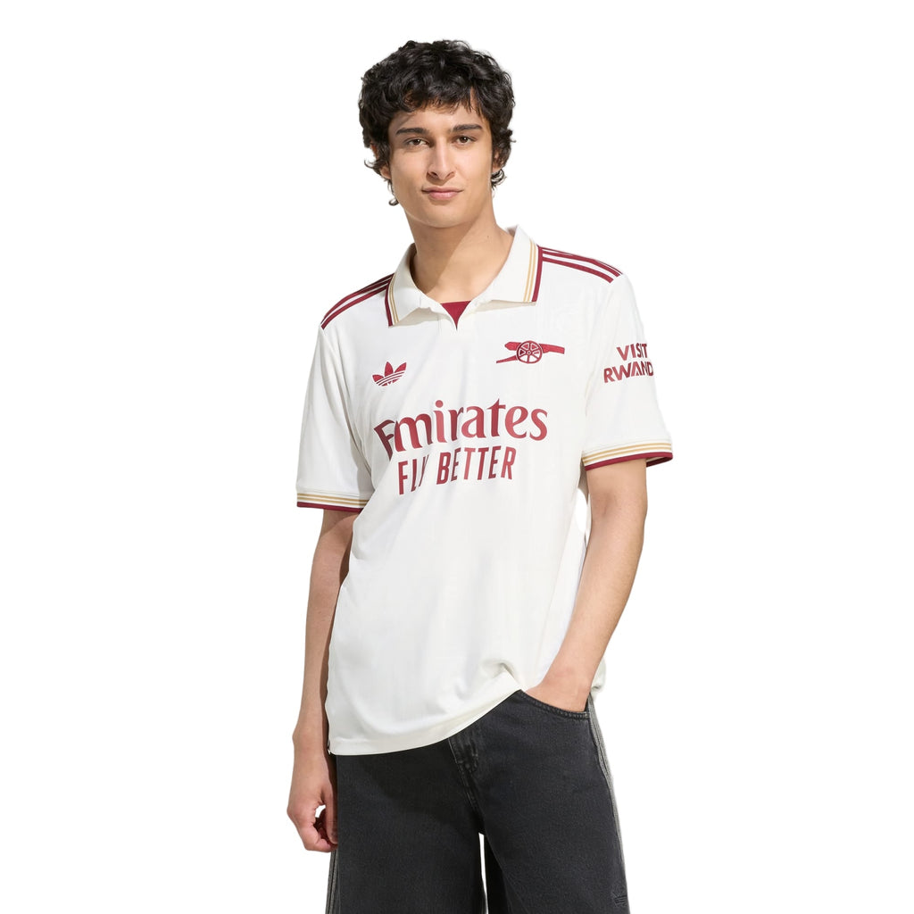 adidas Trossard Men's Arsenal FC Third Jersey 25/26 w/ NRFR + EPL Patches (White/Burgundy)