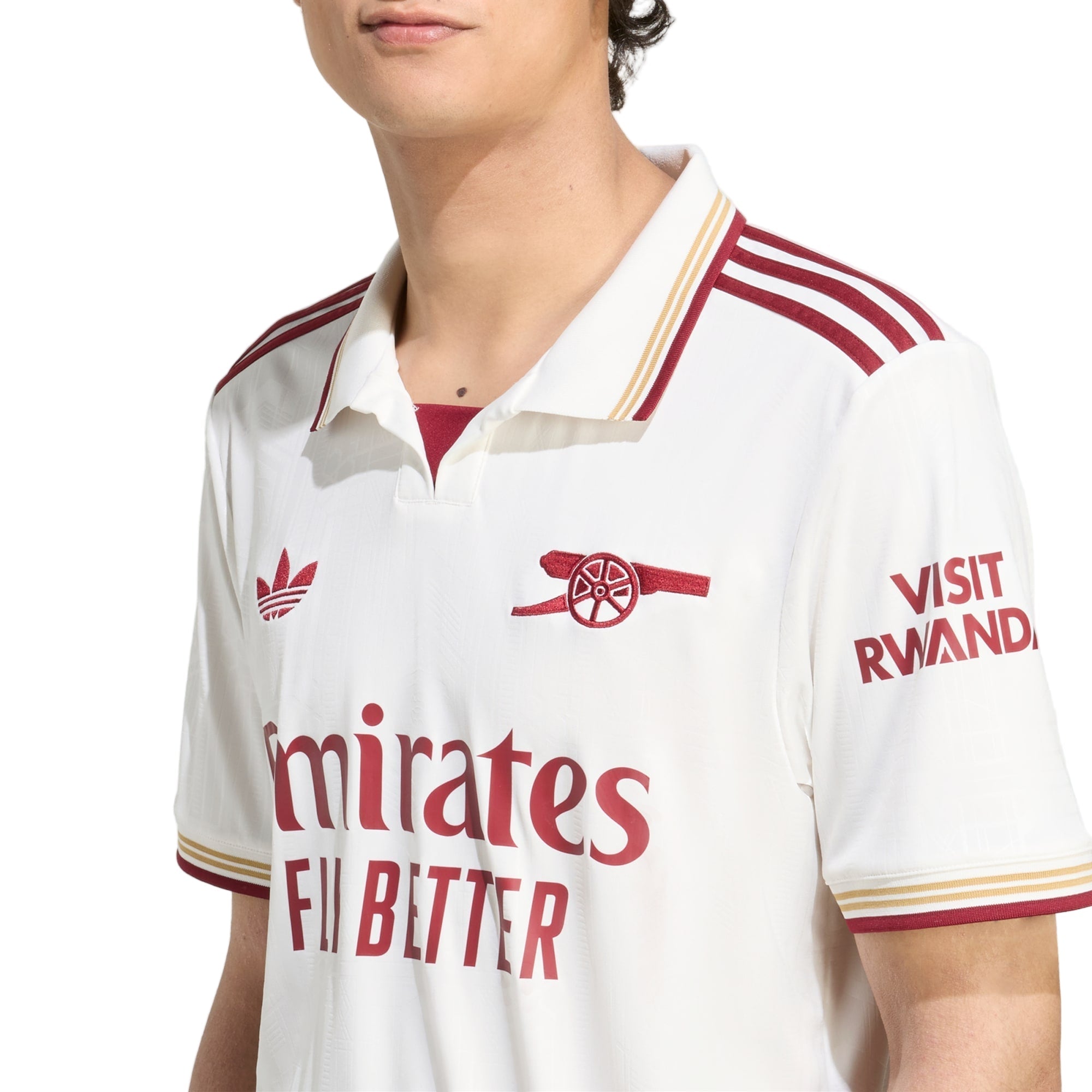 adidas Saliba Men's Arsenal FC Third Jersey 25/26 w/ NRFR + EPL Patches (White/Burgundy)