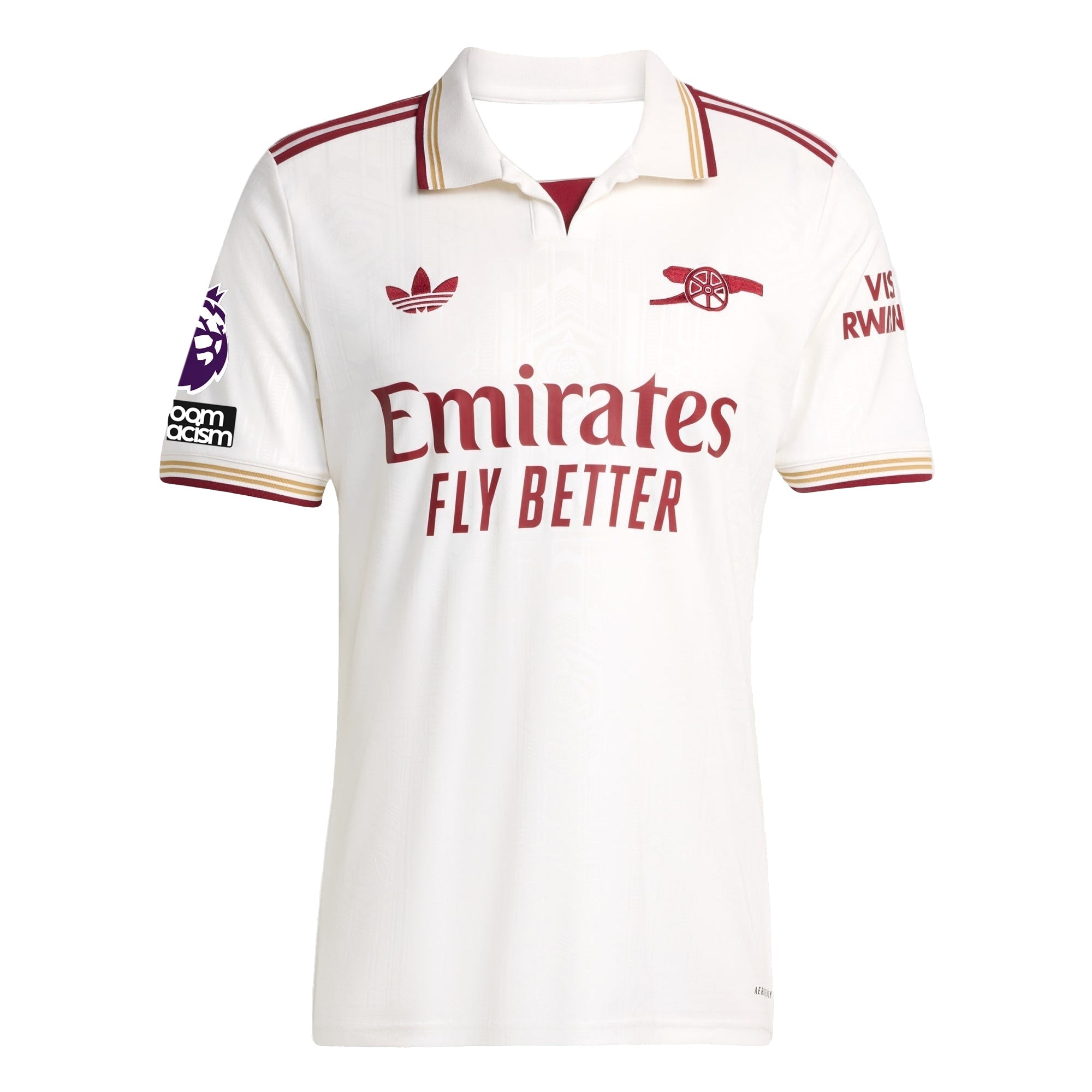 adidas Nwaneri Men's Arsenal FC Third Jersey 25/26 w/ NRFR + EPL Patches (White/Burgundy)