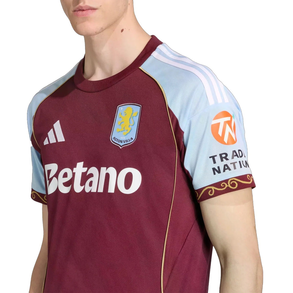 adidas Barkley Men's Aston Villa Home Jersey 25/26 w/ NRFR + EPL Patches (Maroon/Blue)