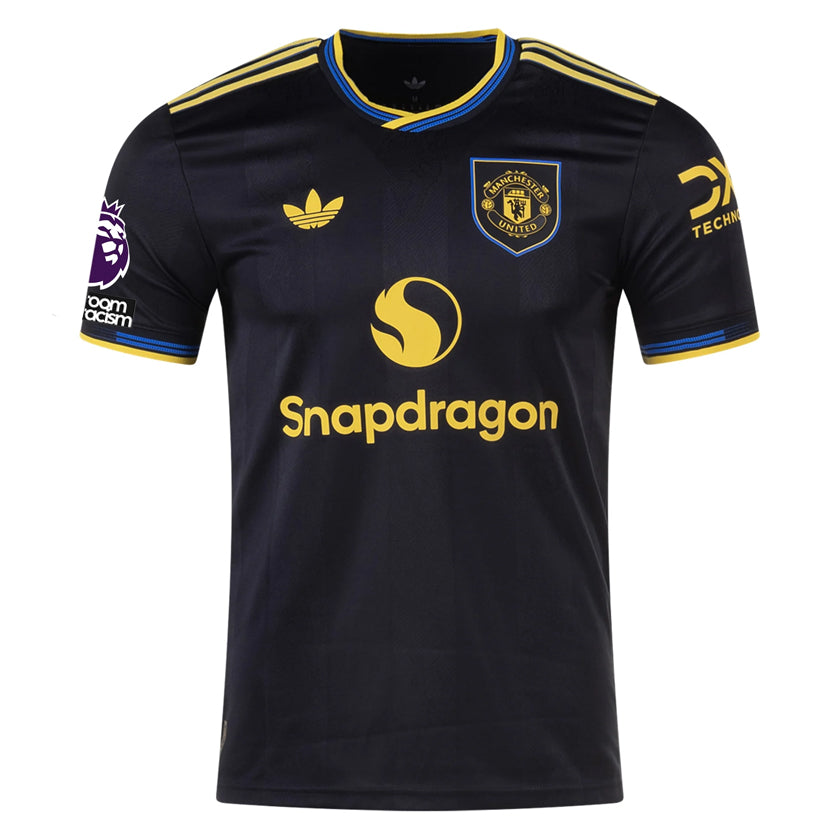 adidas Cunha Men's Manchester United Authentic Third Jersey 25/26 w/ NRFR + EPL Patches (Black)