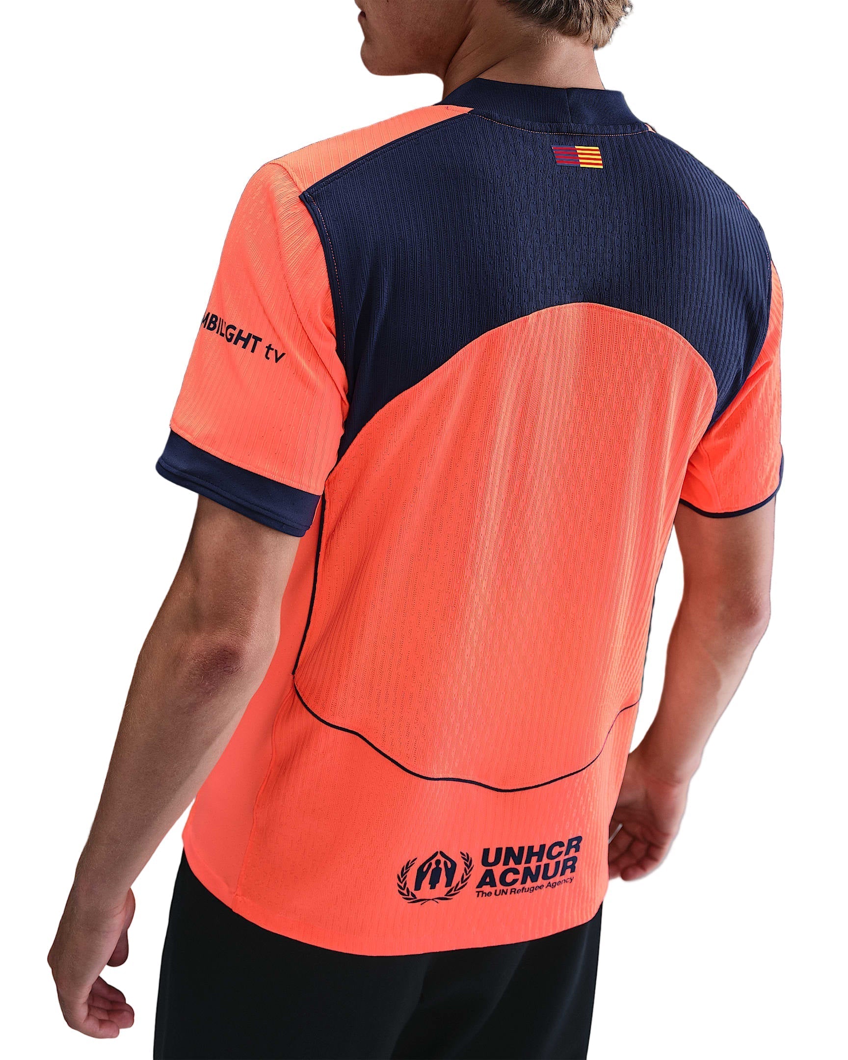 Nike Raphinha FC Barcelona Third T90 Authentic Jersey 25/26 w/ Champions League Patches (Mango/Navy)