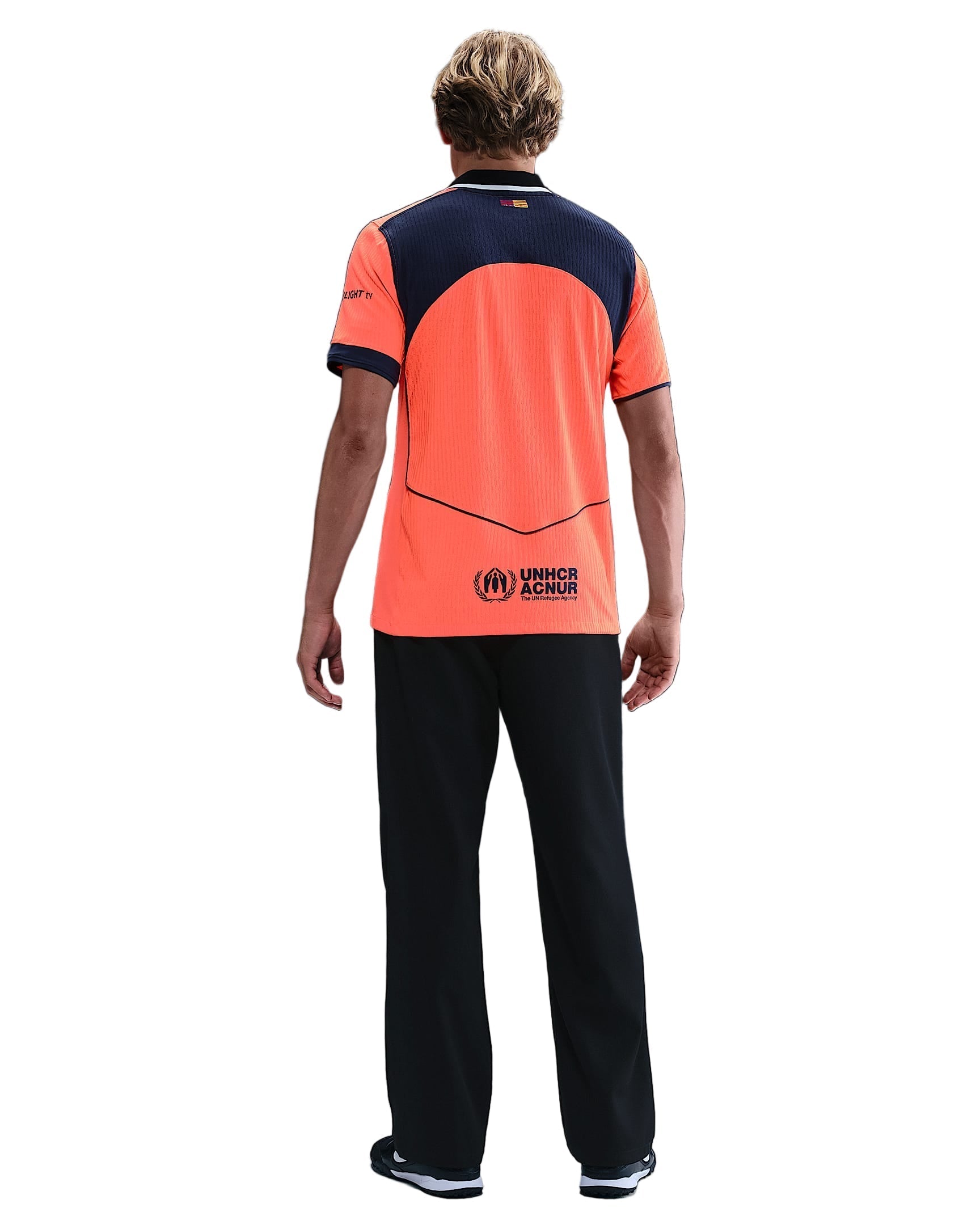 Nike Olmo FC Barcelona Third T90 Authentic Jersey 25/26 w/ Champions League Patches (Mango/Navy)
