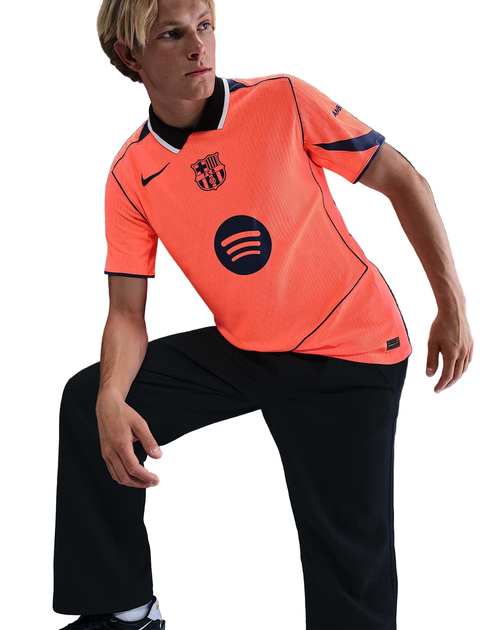 Nike Gavi FC Barcelona Third T90 Authentic Jersey 25/26 w/ Champions League Patches (Mango/Navy)