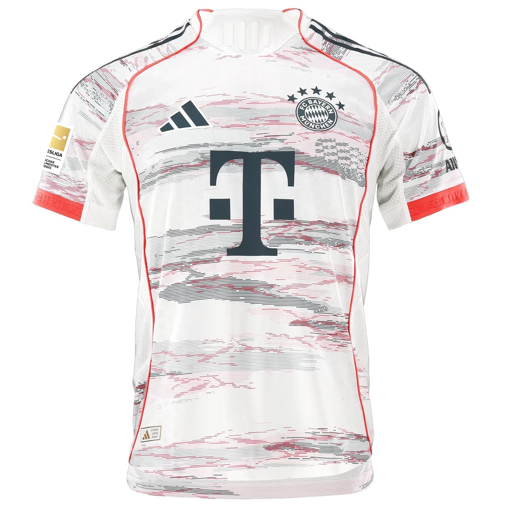 adidas Sane Authentic Away Jersey 25/26 w/ Sponsor + Meister Bundesliga Patch (White/Red)