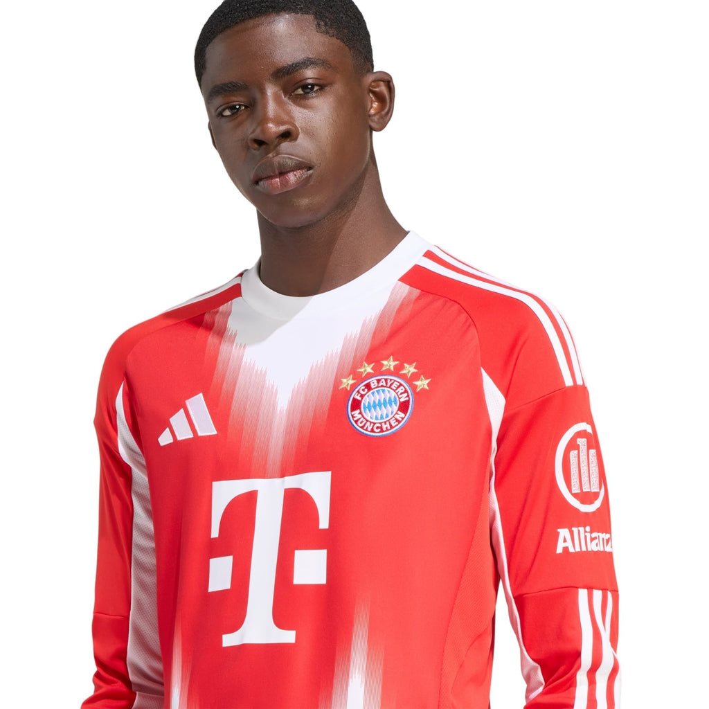 adidas Men's Bayern Munich Long Sleeve Home Jersey 25/26 w/ Bundesliga Champions Patch (Red/White)