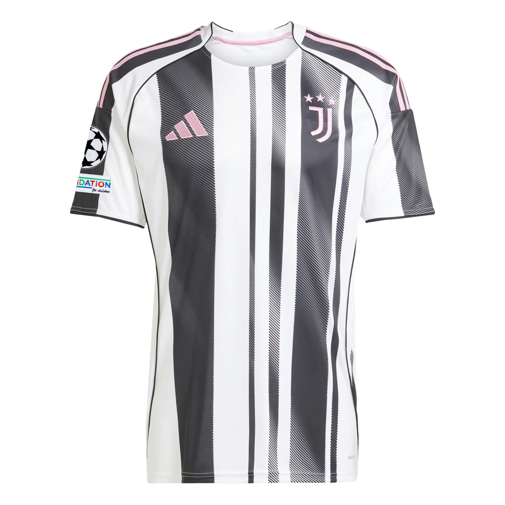 adidas Juventus E. Zhegrova Home Jersey w/ Champions League Patches 25/26 (White/Black/Pink)