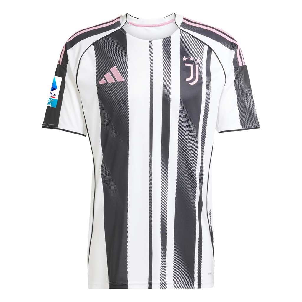 adidas Men's Juventus Yildiz Home Jersey w/ Serie A Patch 25/26 (White/Black/Pink)