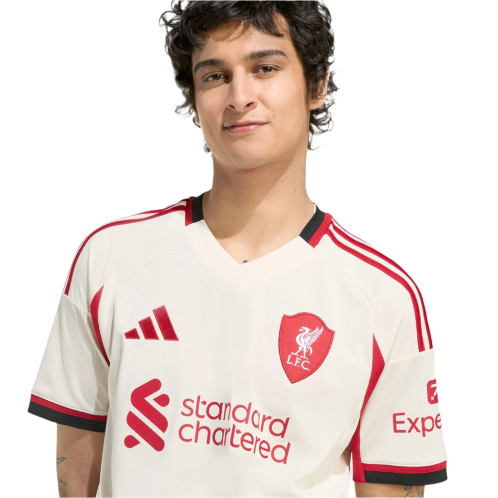 adidas Men's Liverpool Milos Kerkez Away Jersey w/ Champions League Patches 25/26 (Wonder White)