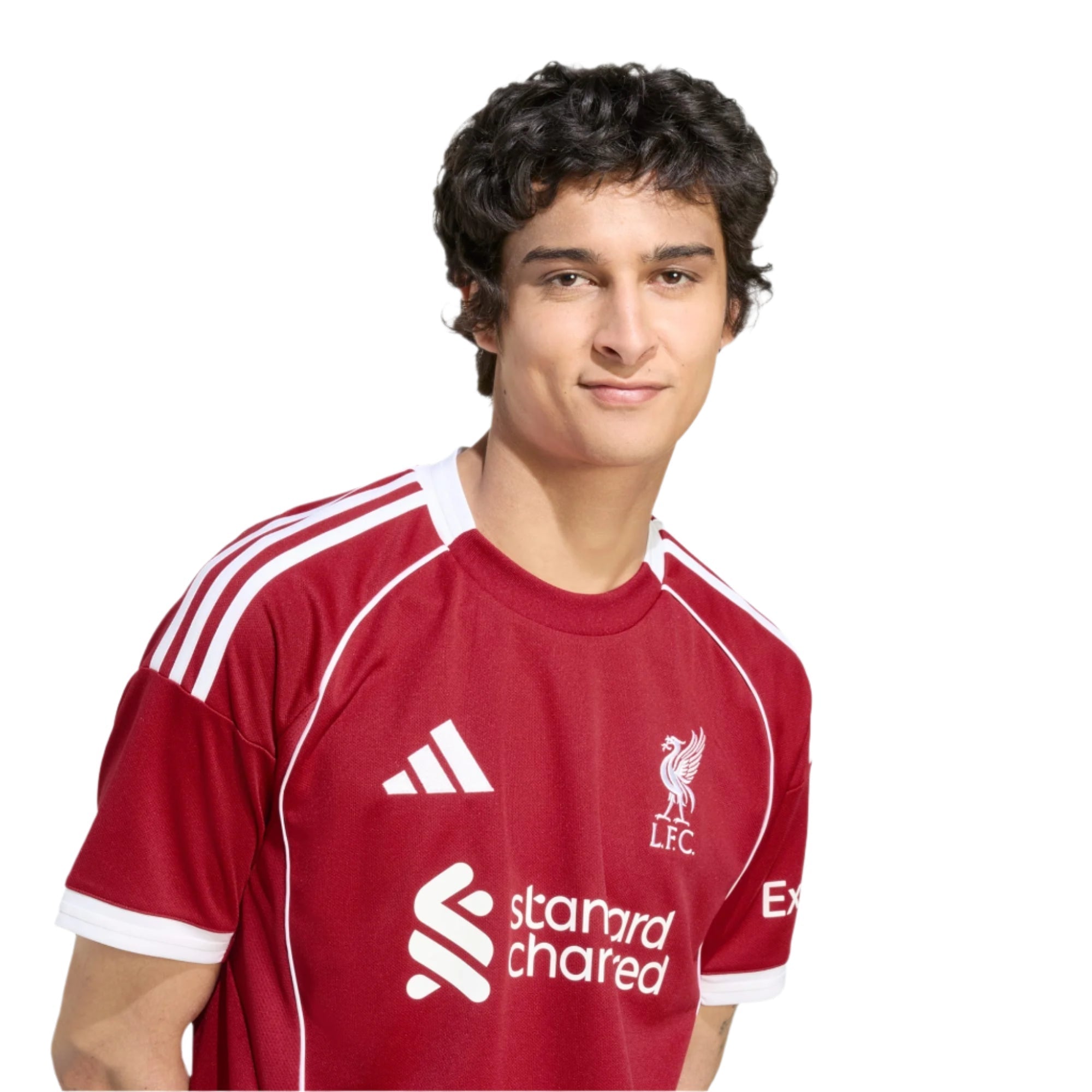 adidas Elliott Men's Liverpool Home Jersey 25/26 w/ NRFR + EPL Champions Patch (Strawberry Red)