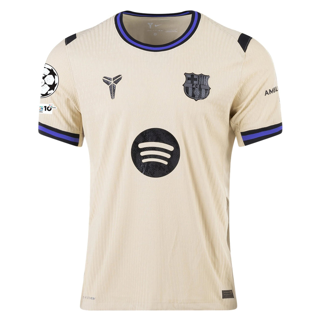 Nike Dani Olmo Men's FC Barcelona Authentic Away Jersey w/ Champions League Patches (Team Gold/Persian Violet/Black)