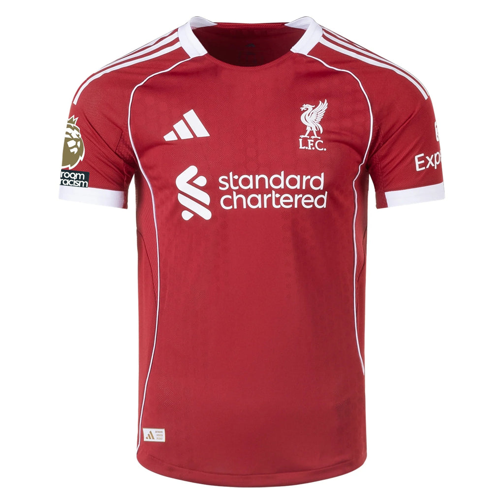 adidas Men's Liverpool FC Authentic Frimpong Home Jersey 25/26 w/ EPL + NRFR Patches (Strawberry Red)