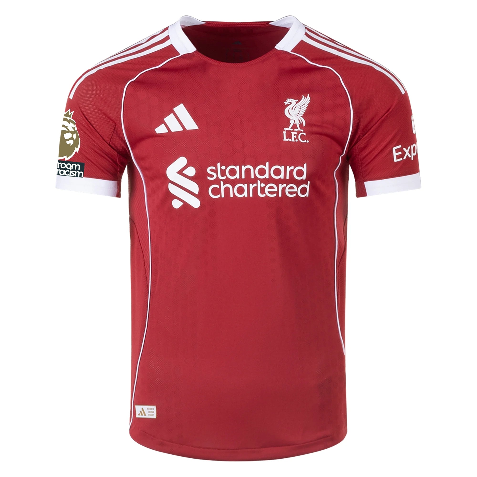 adidas Men's Liverpool FC Authentic Frimpong Home Jersey 25/26 w/ EPL + NRFR Patches (Strawberry Red)