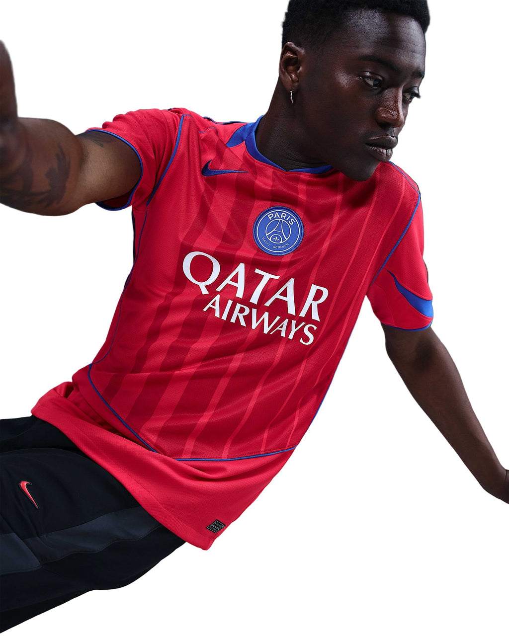Nike Men's Paris Saint-Germain Vitinha T90 Third Jersey w/ Champions League Patches 25/26 (Sport Red/Hyper Royal)