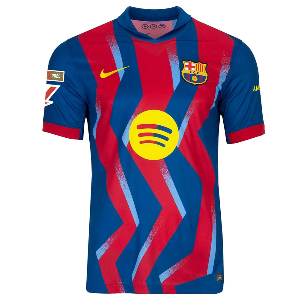 Nike Men's FC Barcelona R. Araujo 4th Jersey 25/26 w/ La Liga Patches (Blue/Red/Yellow)