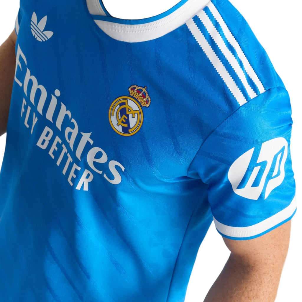 adidas Men's Alaba Real Madrid 25/26 Authentic Third Jersey w/ Champions League Patches (Blue)