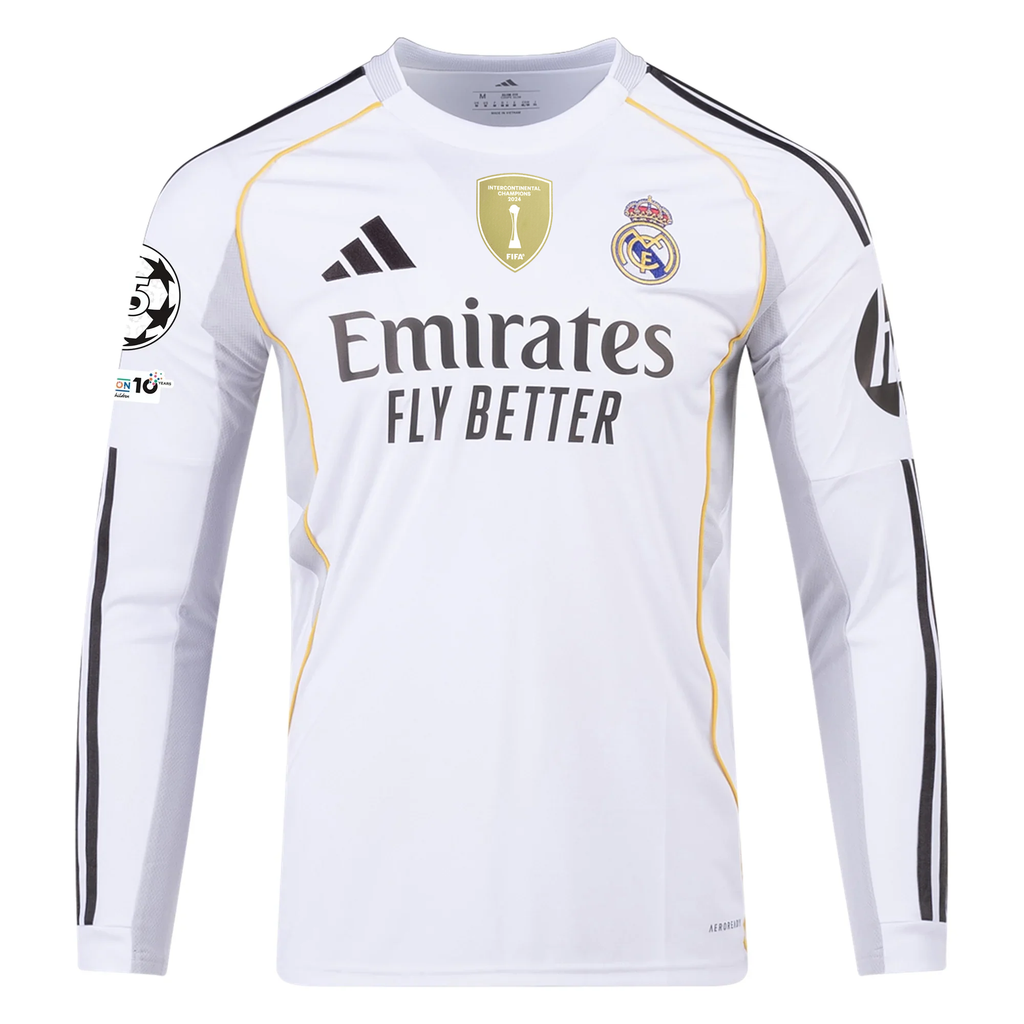 adidas Real Madrid F. Mendy Long Sleeve Home Jersey w/ Intercontinental + Champions League Patches 25/26 (White)