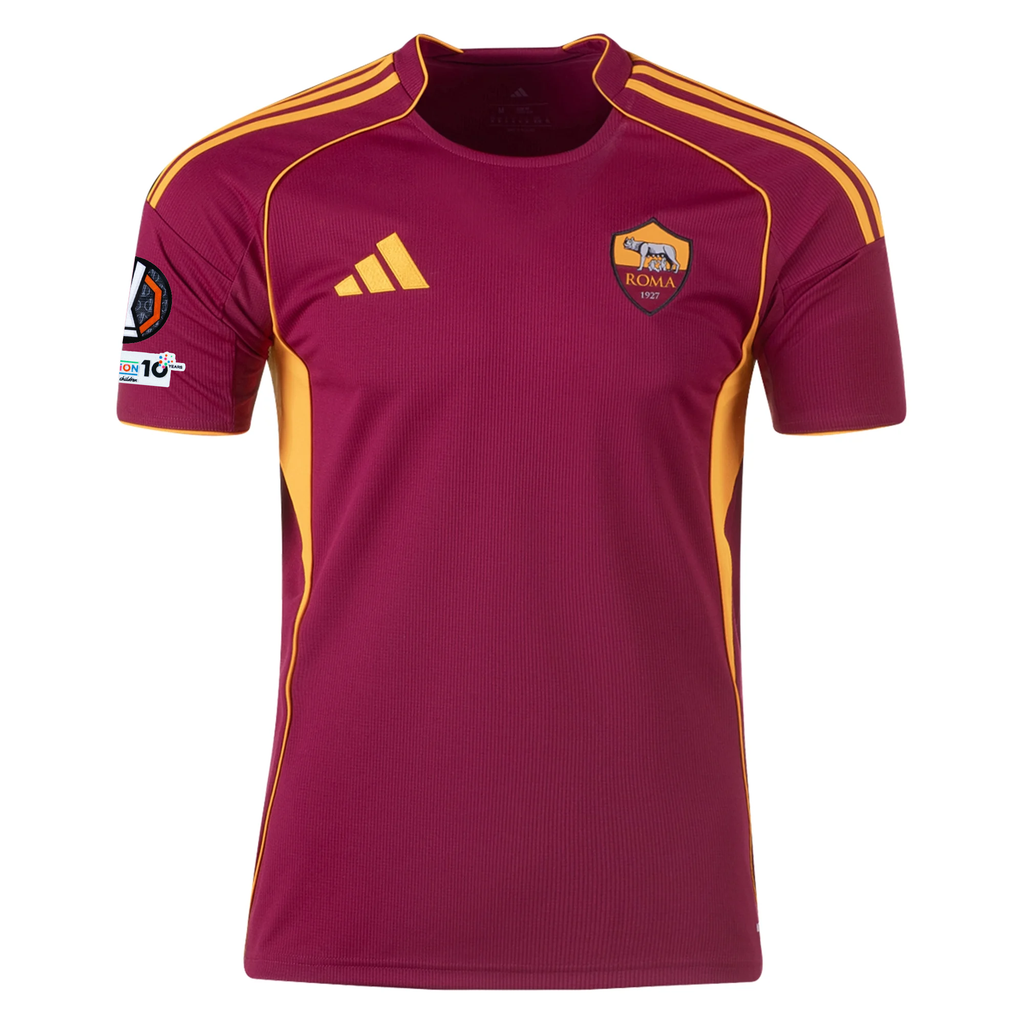 adidas Men's Roma Buba Sangaré Home Jersey w/ Europa League Patches 25/26 (Burgundy)