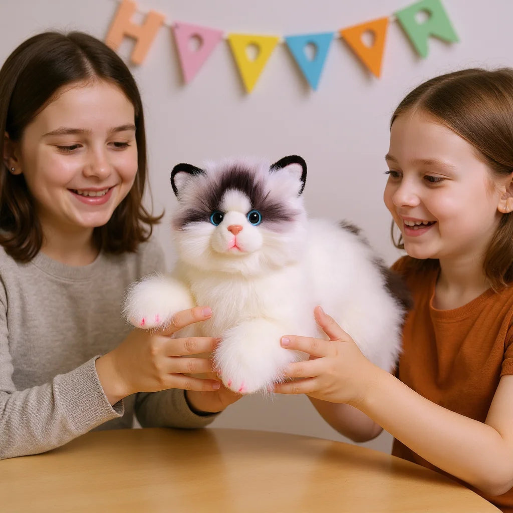 Super soft and realistic Siamese cat plush doll, emotional comfort companion doll gift for the elderly, children and girls, safe