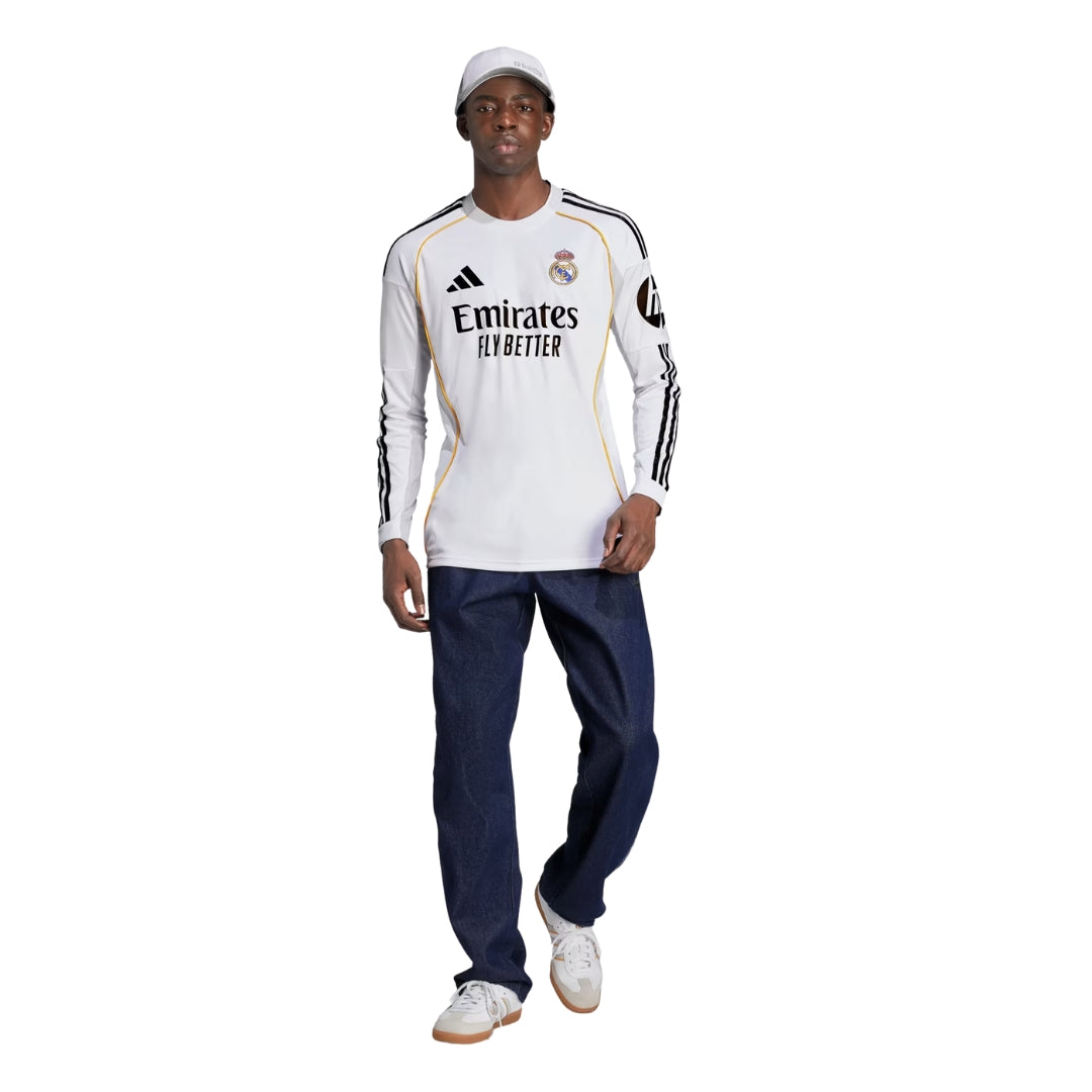 adidas Real Madrid Tchouameni Long Sleeve Home Jersey w/ Intercontinental + Champions League Patches 25/26 (White)