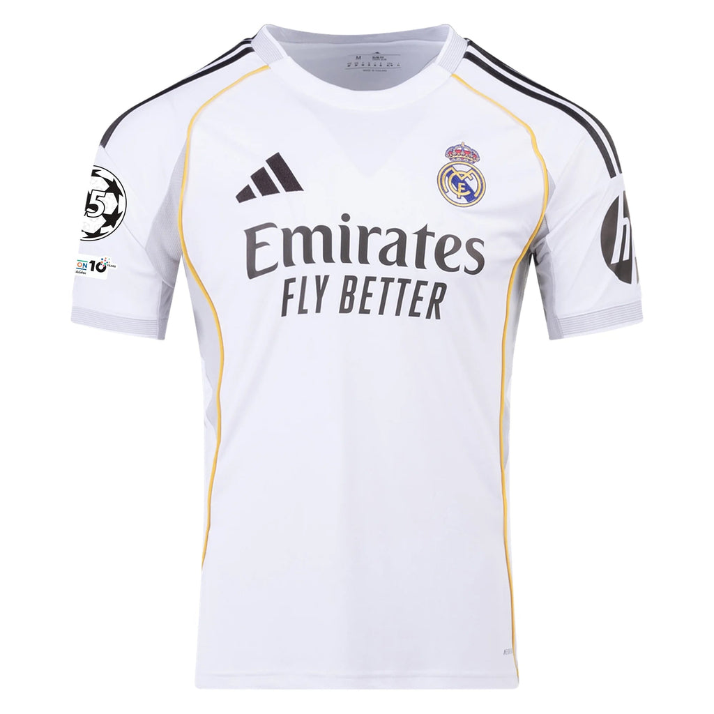 adidas Mens Endrick Real Madrid 25/26 Home Jersey w/ Champions League Patches (White)