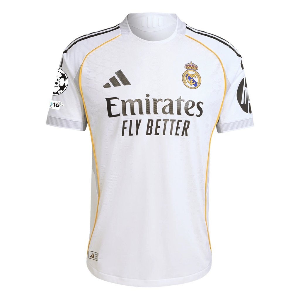 adidas Kylian Mbappe Real Madrid Authentic Home Jersey 25/26 w/ Champions League Patches (White)