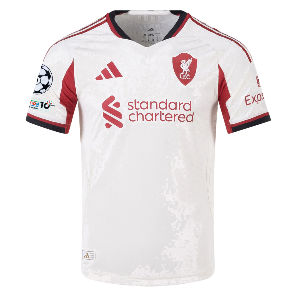 adidas Men's Liverpool Authentic Florian Wirtz Away Jersey w/ Champions League Patches 25/26 (Wonder White)