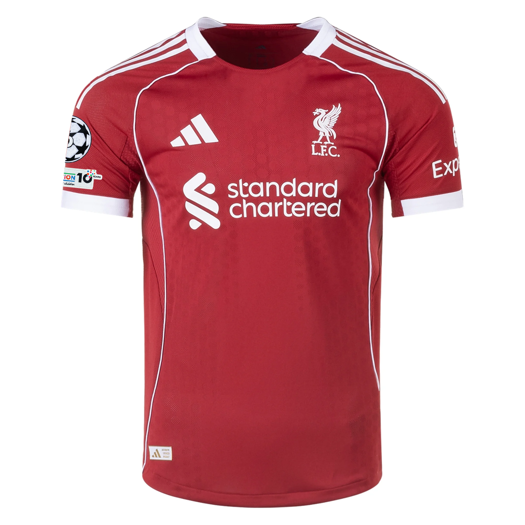 adidas Men's Liverpool FC Authentic Gomez Home Jersey 25/26 w/ Champions League Patches (Strawberry Red)