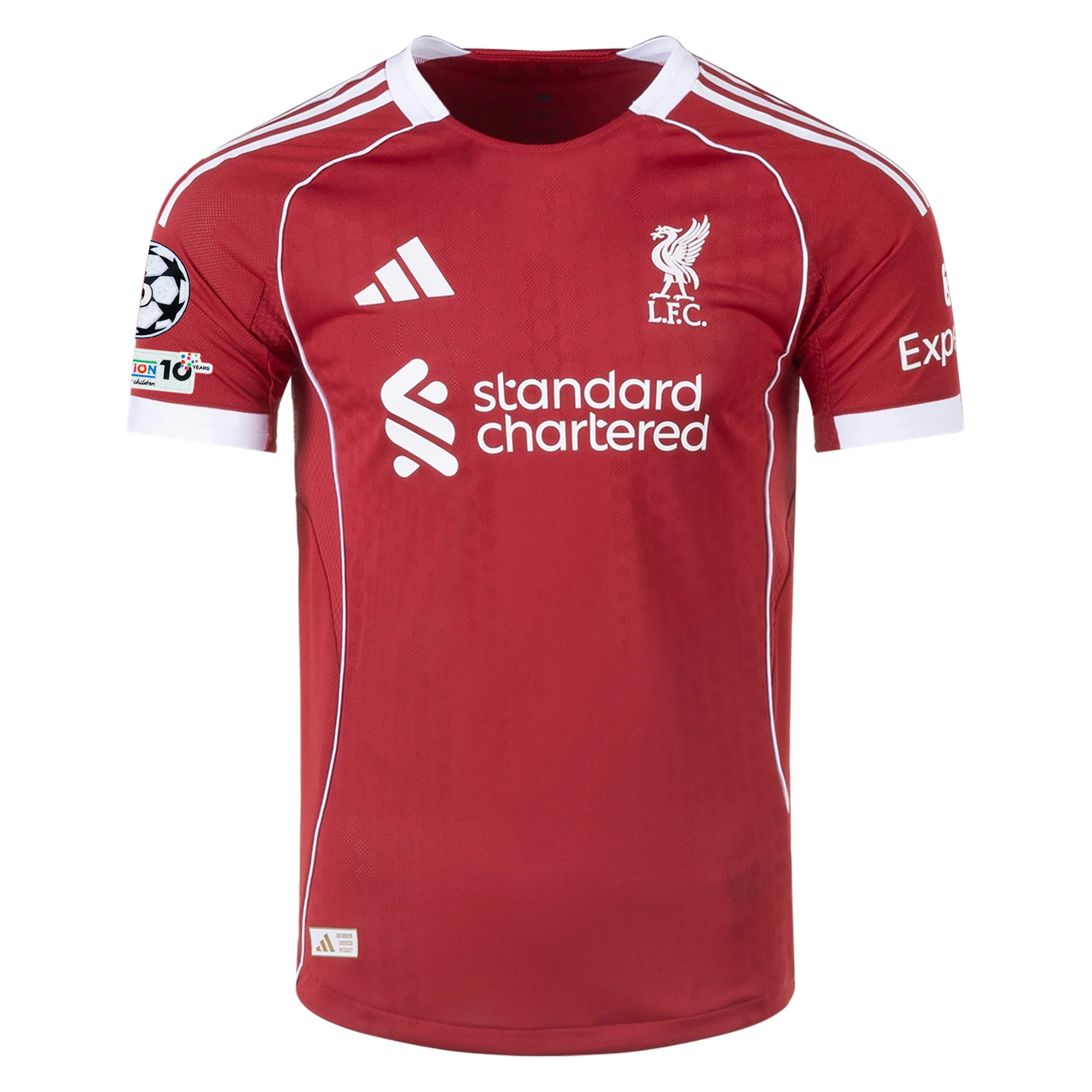 adidas Men's Liverpool FC Authentic Home Jersey 25/26 w/ Champions League Patches (Strawberry Red)