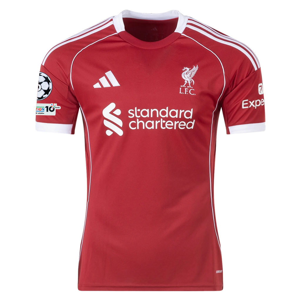 adidas Men's Liverpool Brodley Home Jersey 25/26 w/ Champions League Patches (Strawberry Red)