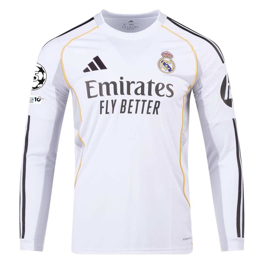 adidas Real Madrid Long Sleeve Home Jersey w/ Champions League Patches 25/26 (White)