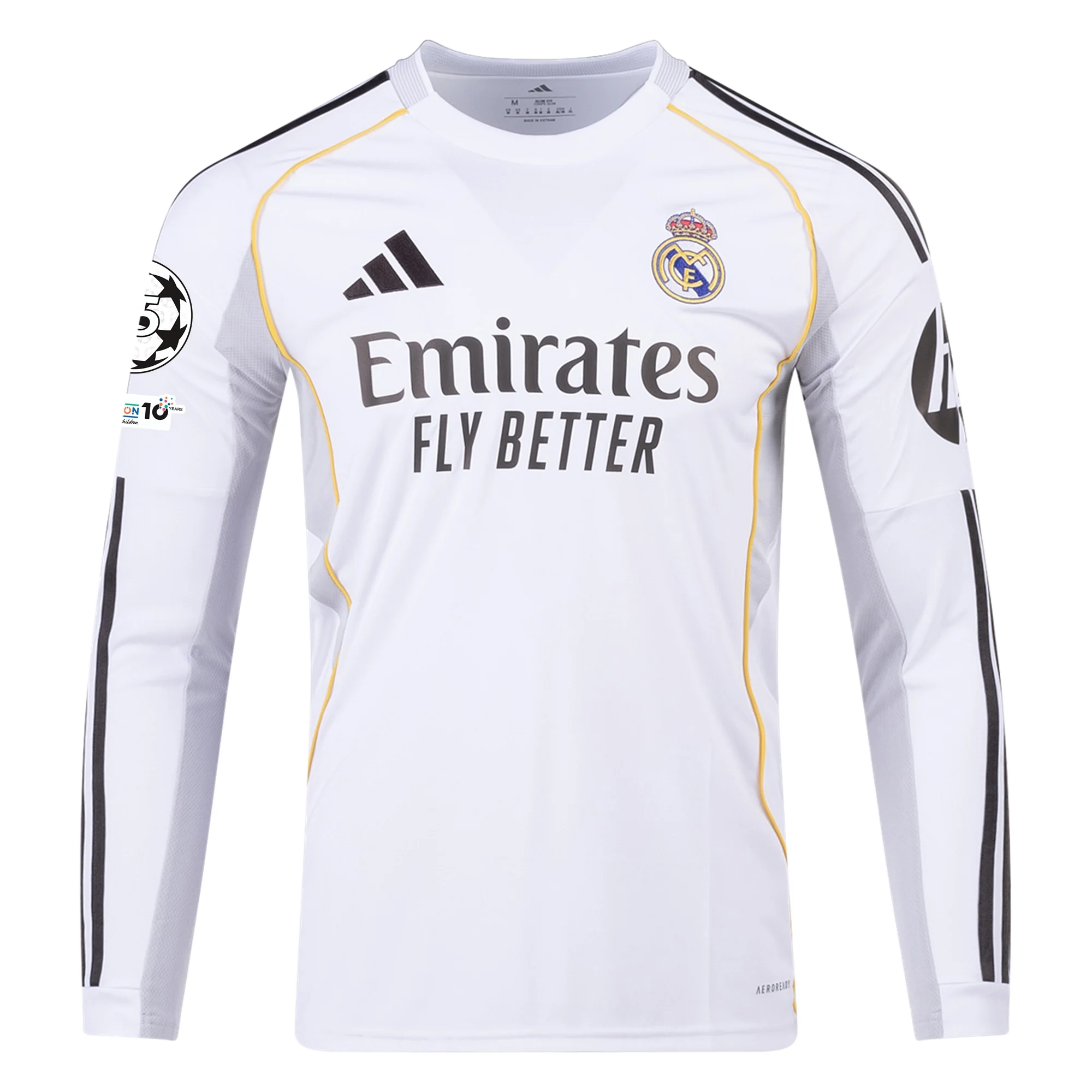 adidas Real Madrid Trent Long Sleeve Home Jersey w/ Champions League Patches 25/26 (White)