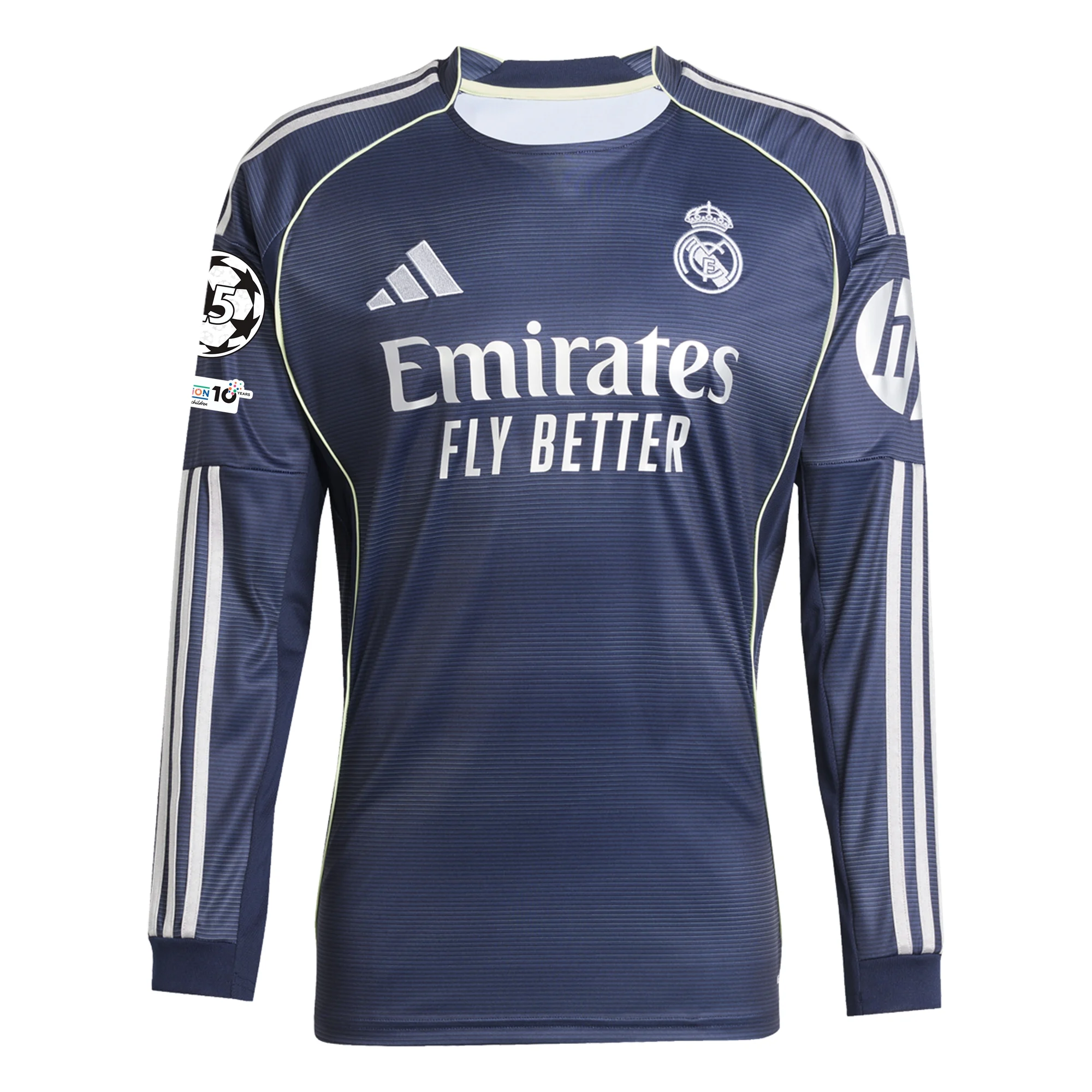 adidas Real Madrid Endrick Long Sleeve Away Jersey w/ Champions League Patches 25/26 (Legend Ink)