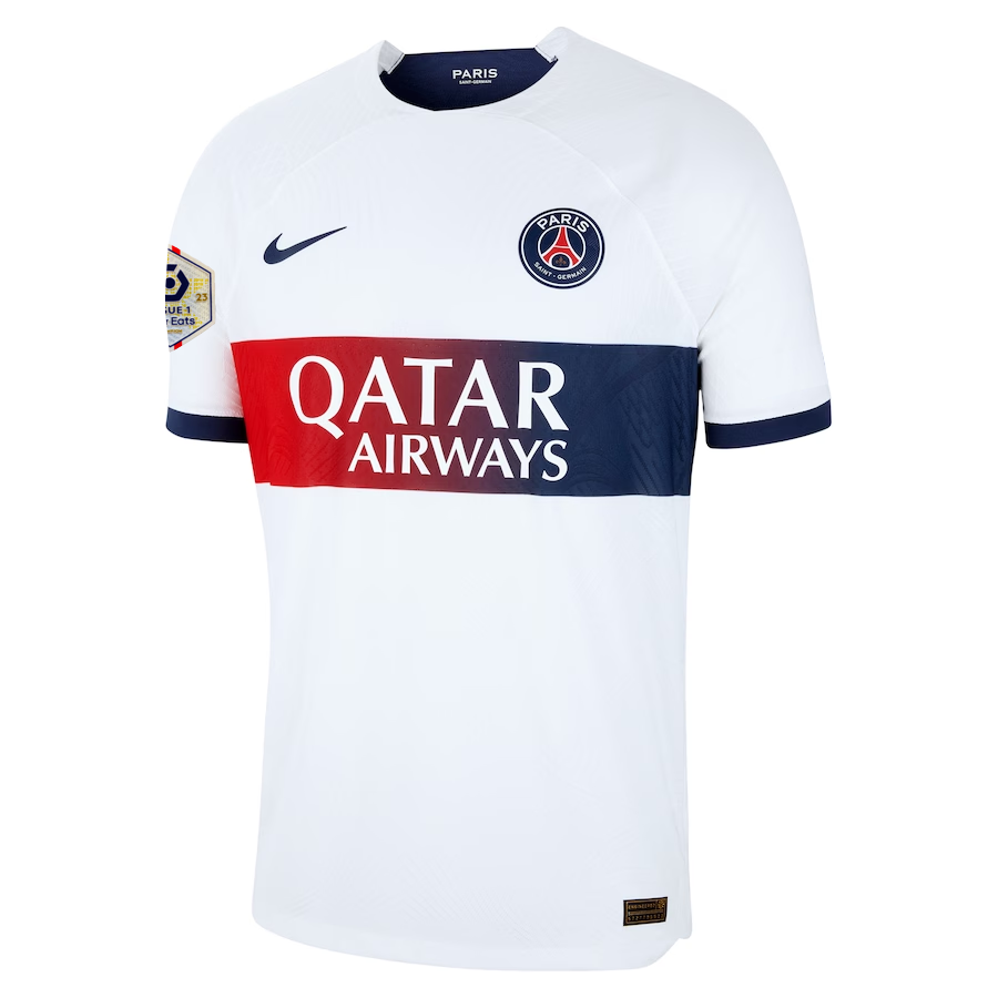 Nike Paris Saint-Germain Authentic Fabian Match Vaporknit Away Jersey w/ Ligue 1 Patch 23/24 (White/Midnight Navy)