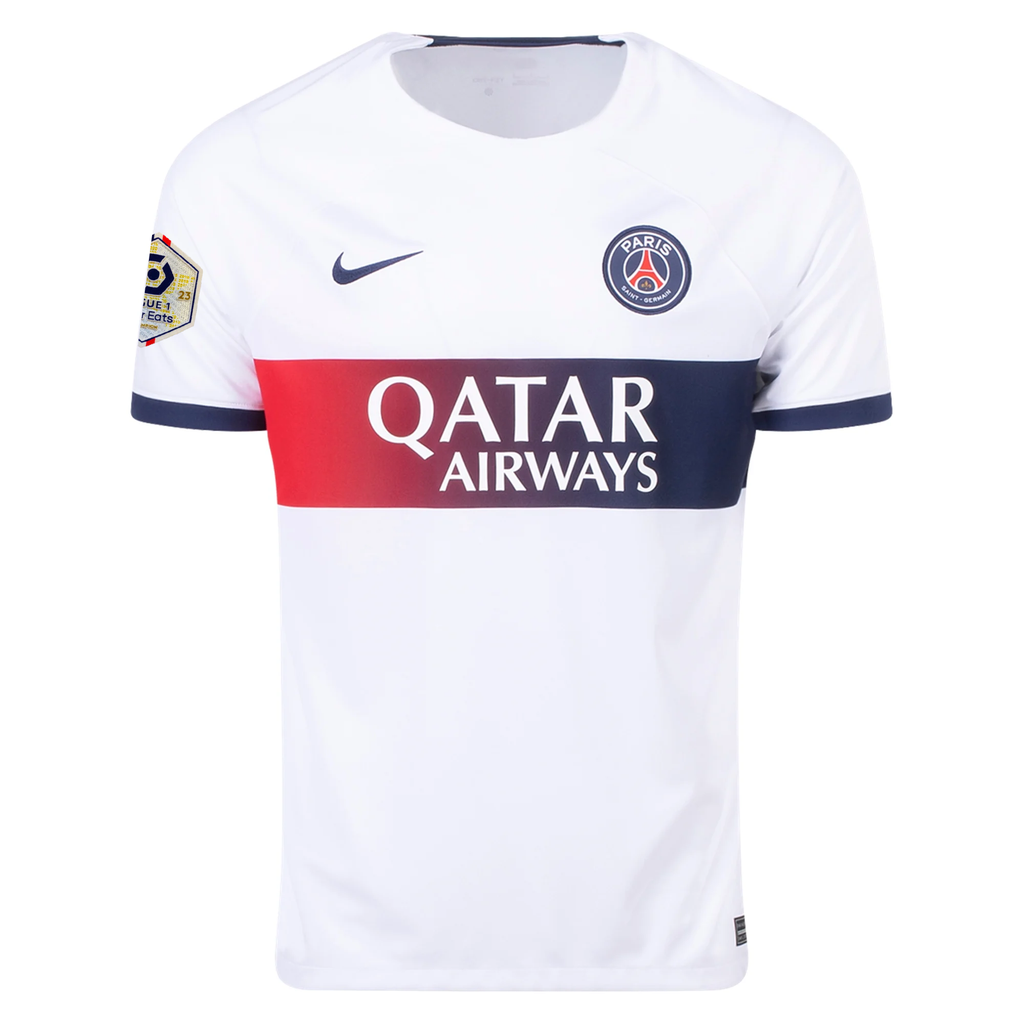Nike Paris Saint-Germain Presnel Kimpembe Away Jersey w/ Ligue 1 Patch 23/24 (White/Midnight Navy)