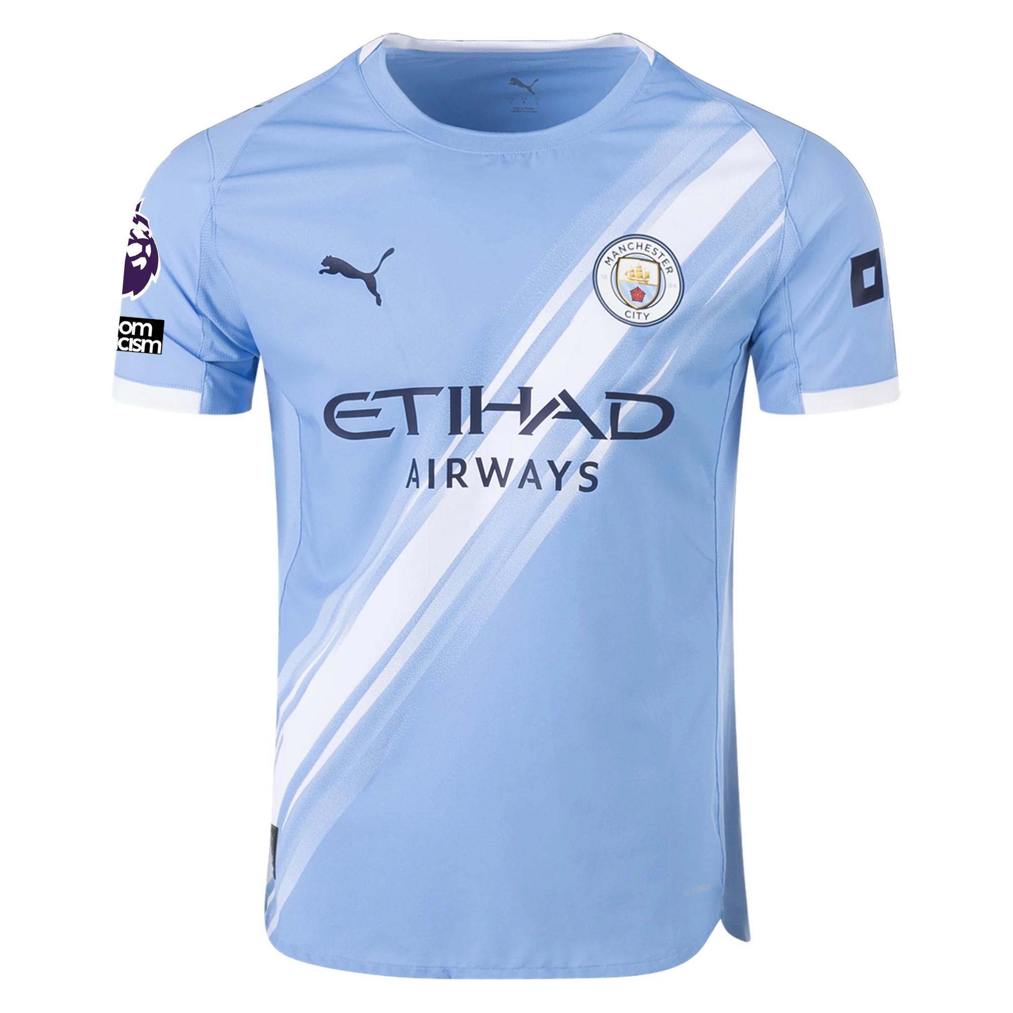Puma Manchester City Authentic Stones Home Jersey w/ EPL + No Room For Racism Patches 25/26 (Team Light Blue/White)